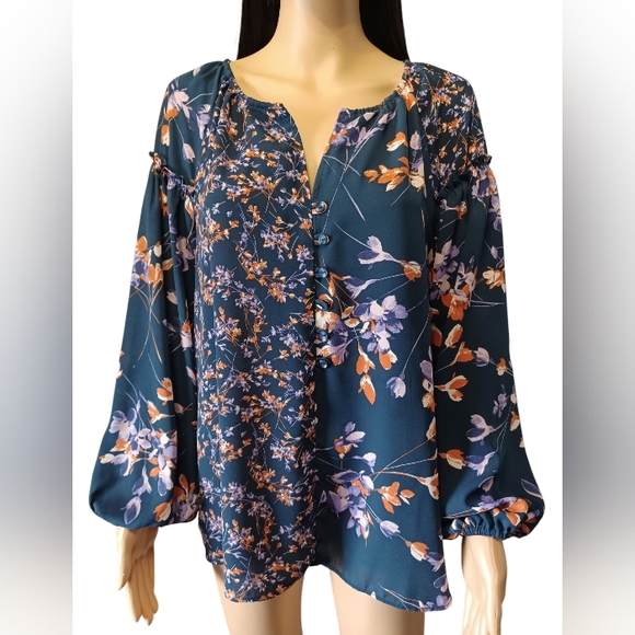 Zac & Rachel Navy Blue With Purple And Orange Flowers - Picture 12 of 12